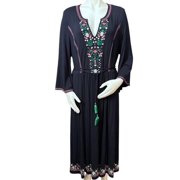 Boden Remi Belted Embroidered Midi Dress Womens Size US 14R Navy Blue Floral - Picture 1 of 9